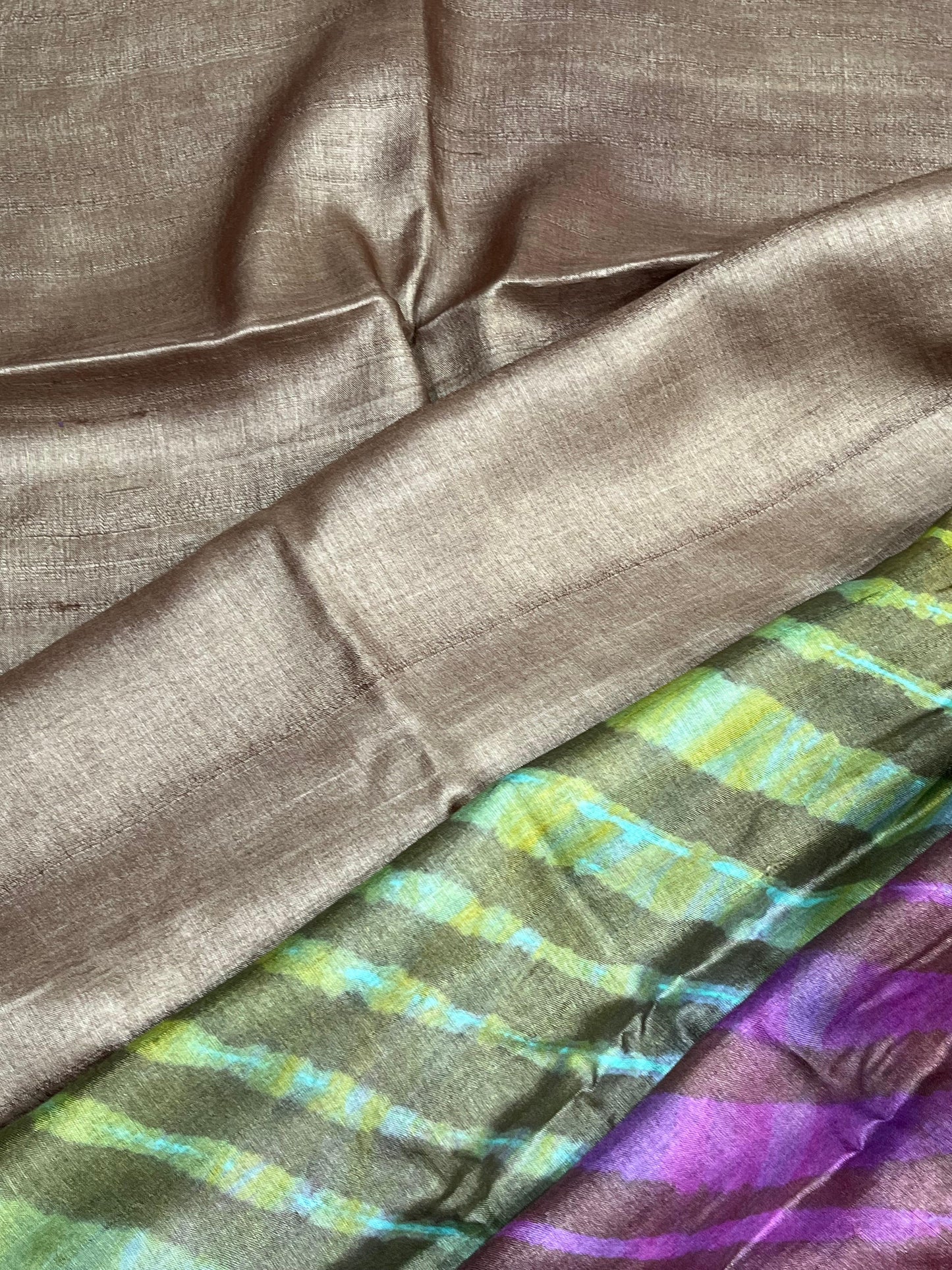 BROWN TASSAR PURE HANDLOOM LEHERIYA SAREE