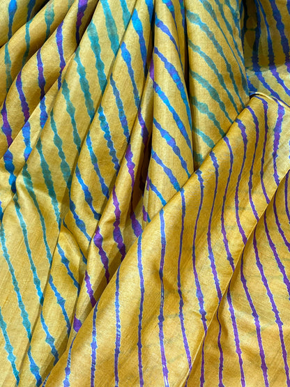 YELLOW TASSAR PURE HANDLOOM LEHERIYA SAREE
