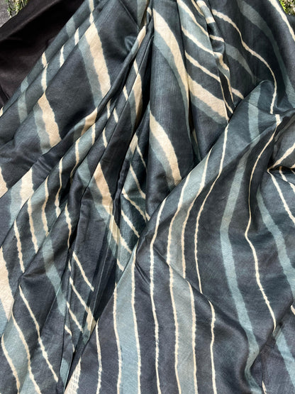SLATE GREY TASSAR PURE HANDLOOM LEHERIYA SAREE
