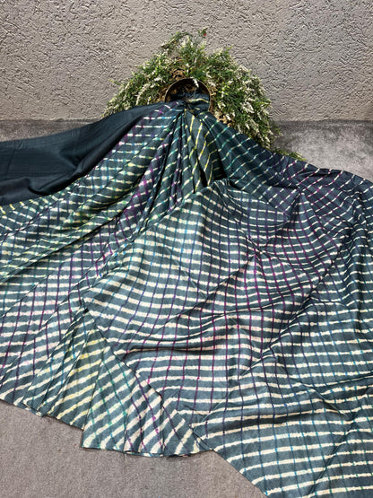 DEEP BLUE TASSAR PURE HANDLOOM LEHERIYA SAREE