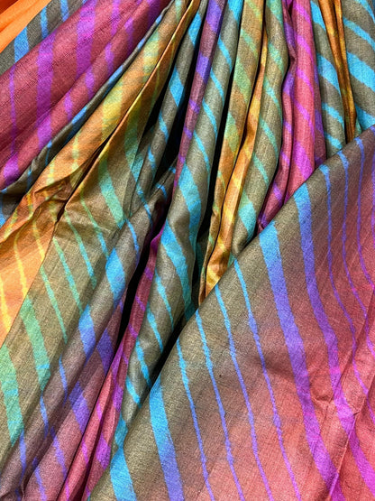 MULTICOLOUR TASSAR PURE HANDLOOM LEHERIYA SAREE