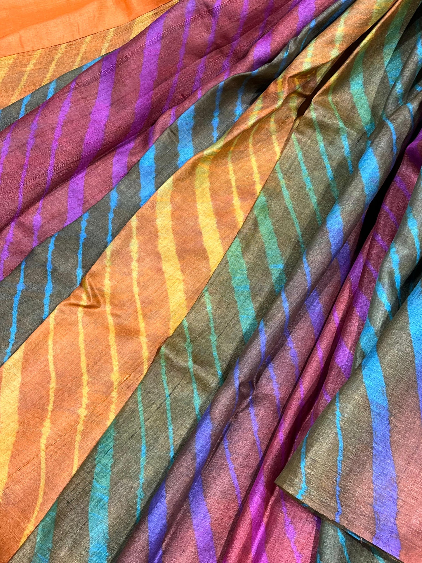 MULTICOLOUR TASSAR PURE HANDLOOM LEHERIYA SAREE