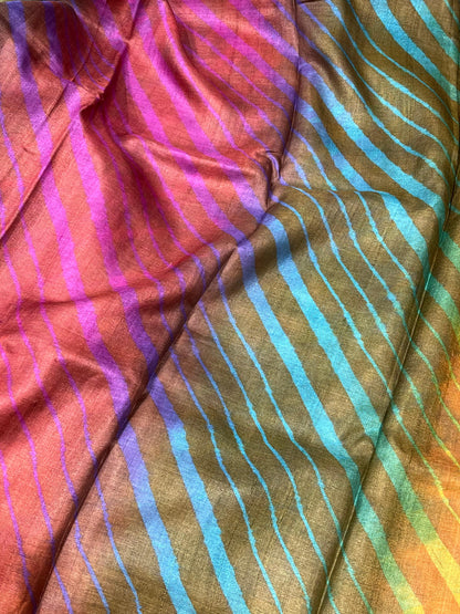MULTICOLOUR TASSAR PURE HANDLOOM LEHERIYA SAREE
