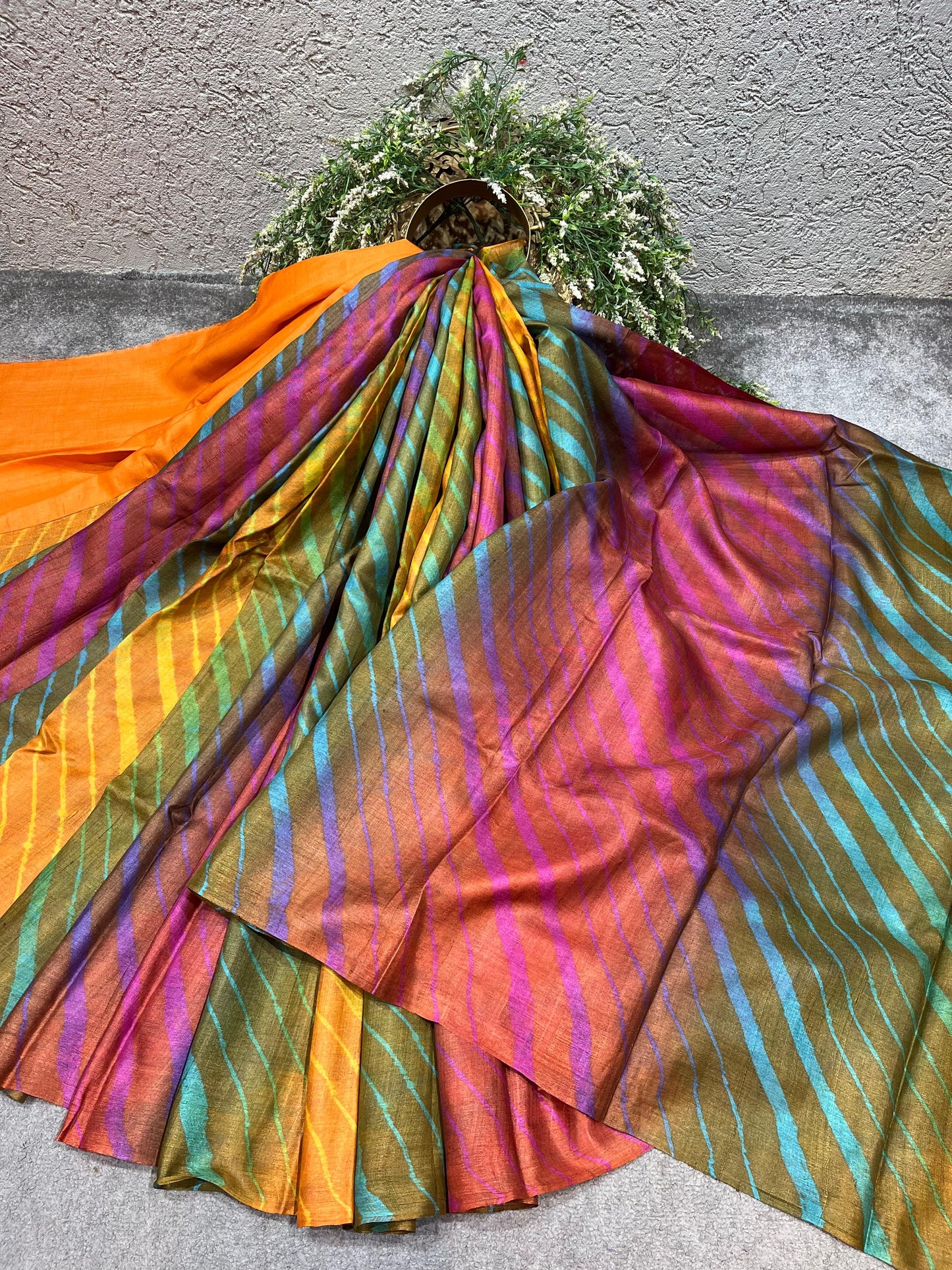 MULTICOLOUR TASSAR PURE HANDLOOM LEHERIYA SAREE