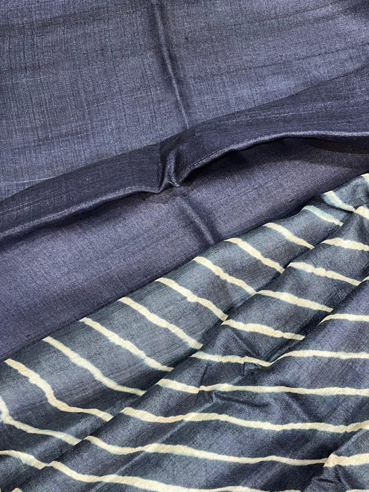 NAVY BLUE TASSAR PURE HANDLOOM LEHERIYA SAREE