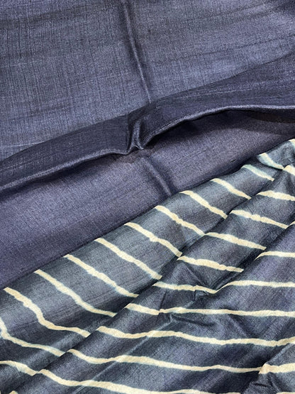 NAVY BLUE TASSAR PURE HANDLOOM LEHERIYA SAREE