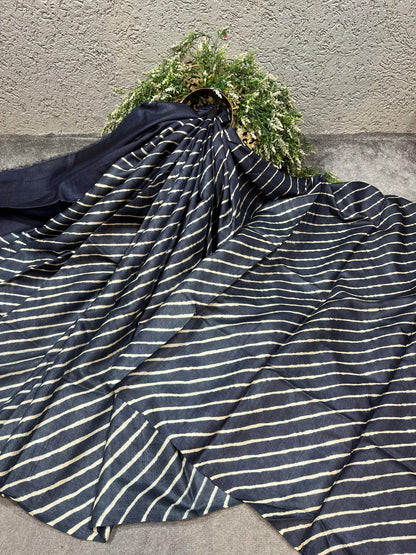 NAVY BLUE TASSAR PURE HANDLOOM LEHERIYA SAREE