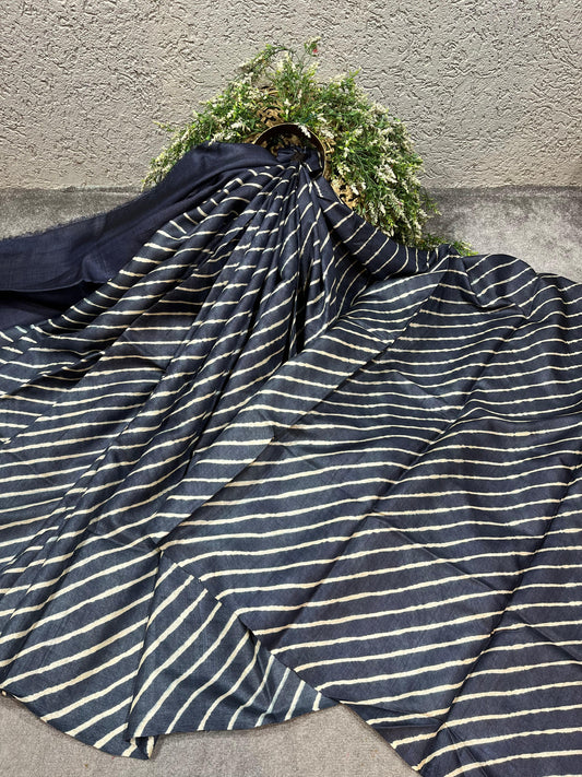 NAVY BLUE TASSAR PURE HANDLOOM LEHERIYA SAREE