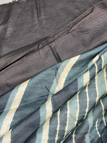 SLATE GREY TASSAR PURE HANDLOOM LEHERIYA SAREE