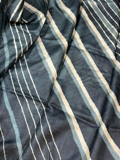 SLATE GREY TASSAR PURE HANDLOOM LEHERIYA SAREE