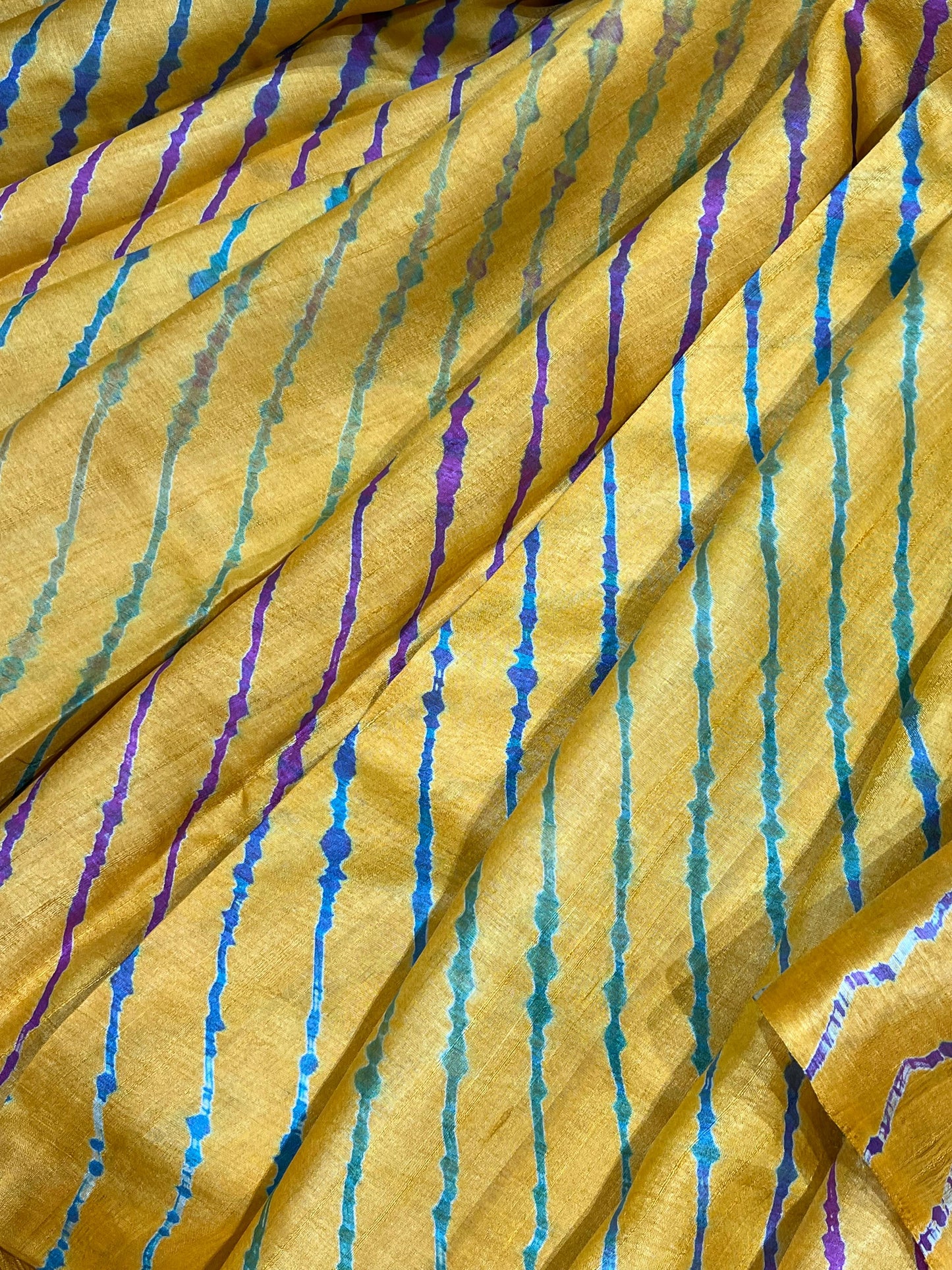 YELLOW TASSAR PURE HANDLOOM LEHERIYA SAREE