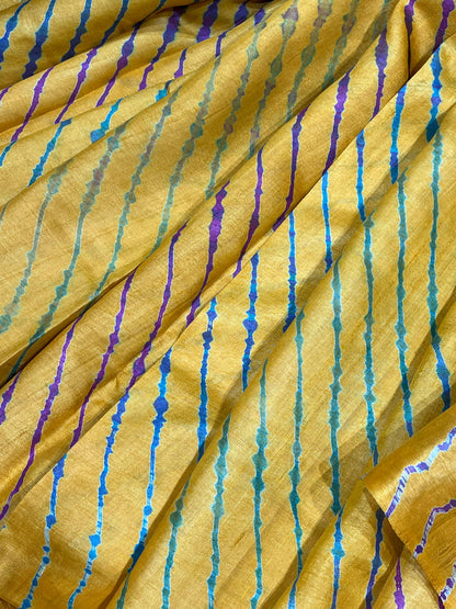 YELLOW TASSAR PURE HANDLOOM LEHERIYA SAREE