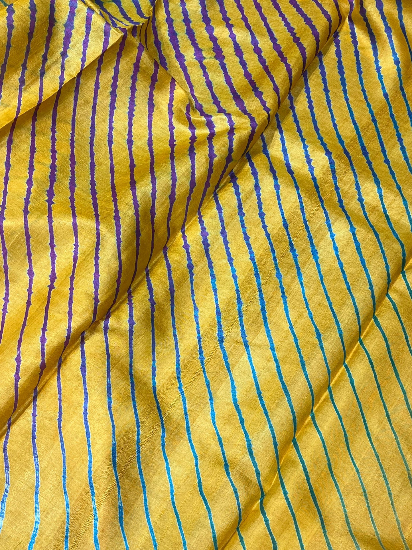 YELLOW TASSAR PURE HANDLOOM LEHERIYA SAREE