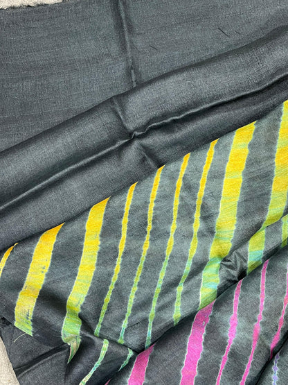 BLACK TASSAR  PURE HANDLOOM LEHERIYA SAREE