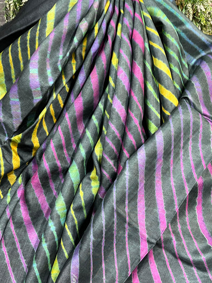 BLACK TASSAR  PURE HANDLOOM LEHERIYA SAREE