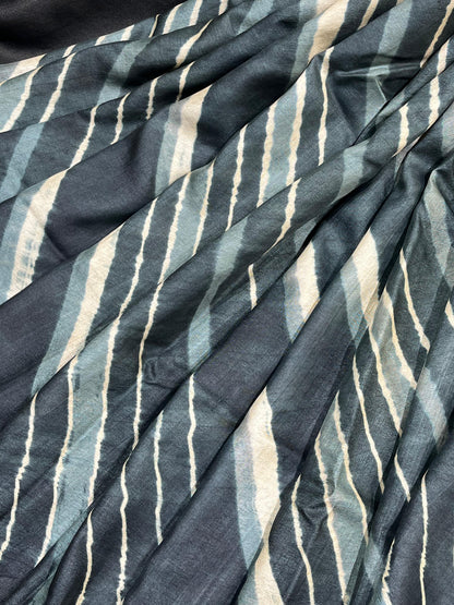 CHARCOAL GREY TASSAR PURE HANDLOOM LEHERIYA SAREE