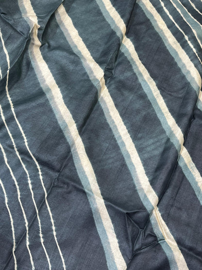 CHARCOAL GREY TASSAR PURE HANDLOOM LEHERIYA SAREE