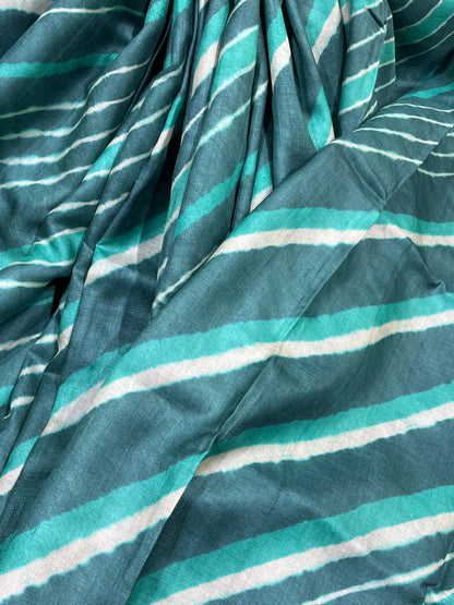 SEA GREEN AND BLUE TASSAR PURE HANDLOOM LEHERIYA SAREE