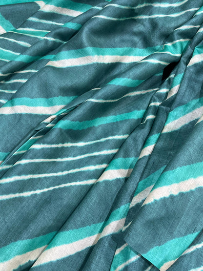 SEA GREEN AND BLUE TASSAR PURE HANDLOOM LEHERIYA SAREE
