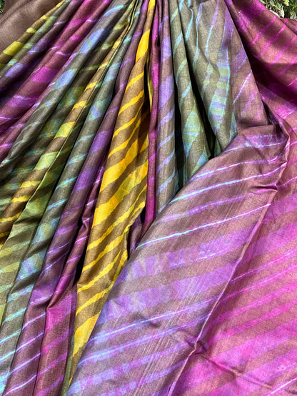 BROWN TASSAR PURE HANDLOOM LEHERIYA SAREE