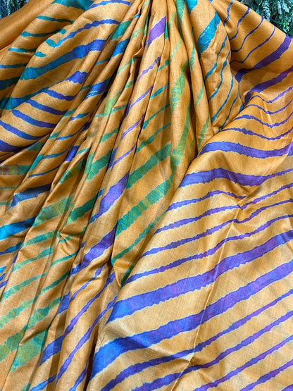 GOLD TASSAR PURE HANDLOOM LEHERIYA SAREE