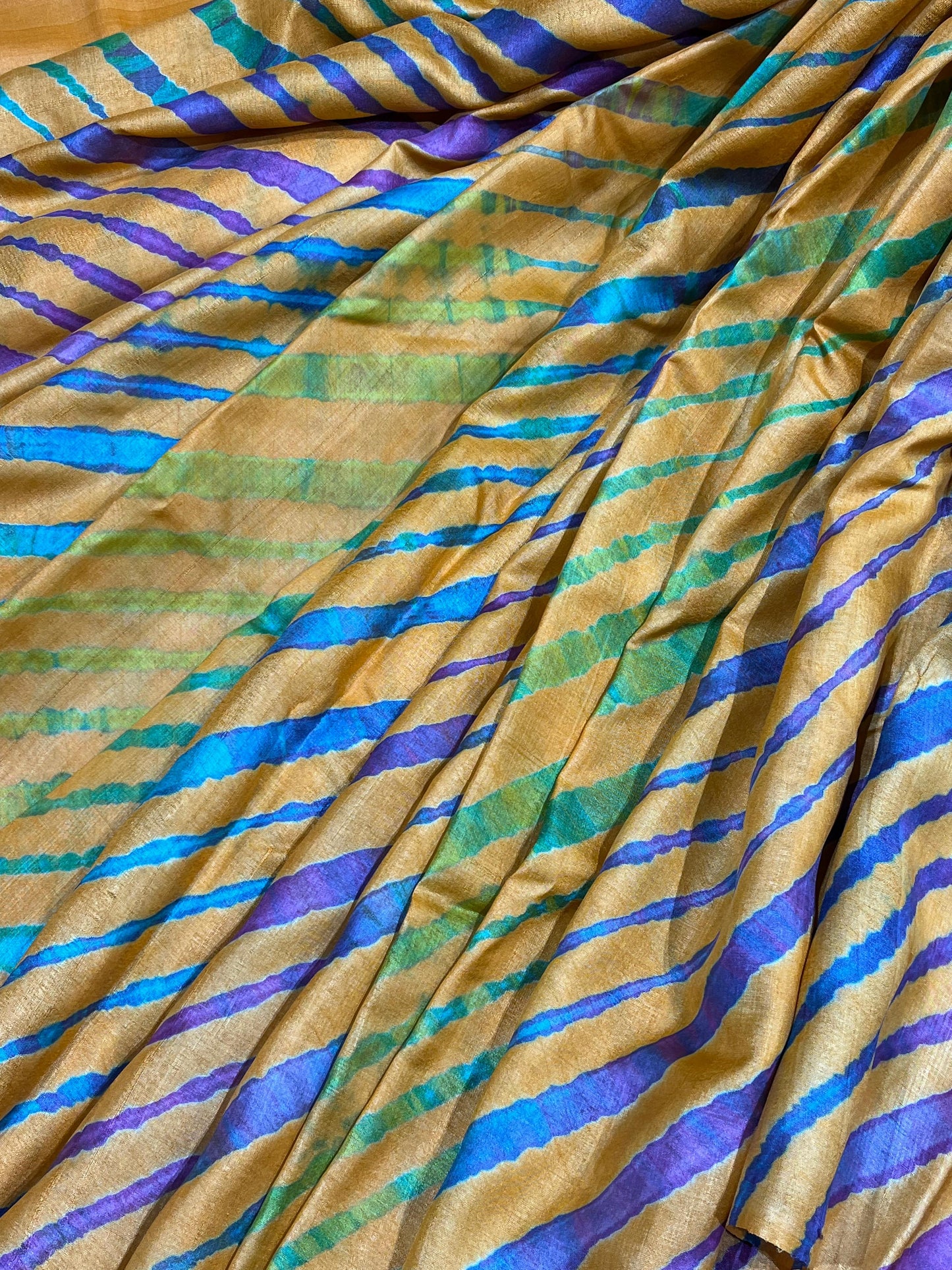 GOLD TASSAR PURE HANDLOOM LEHERIYA SAREE