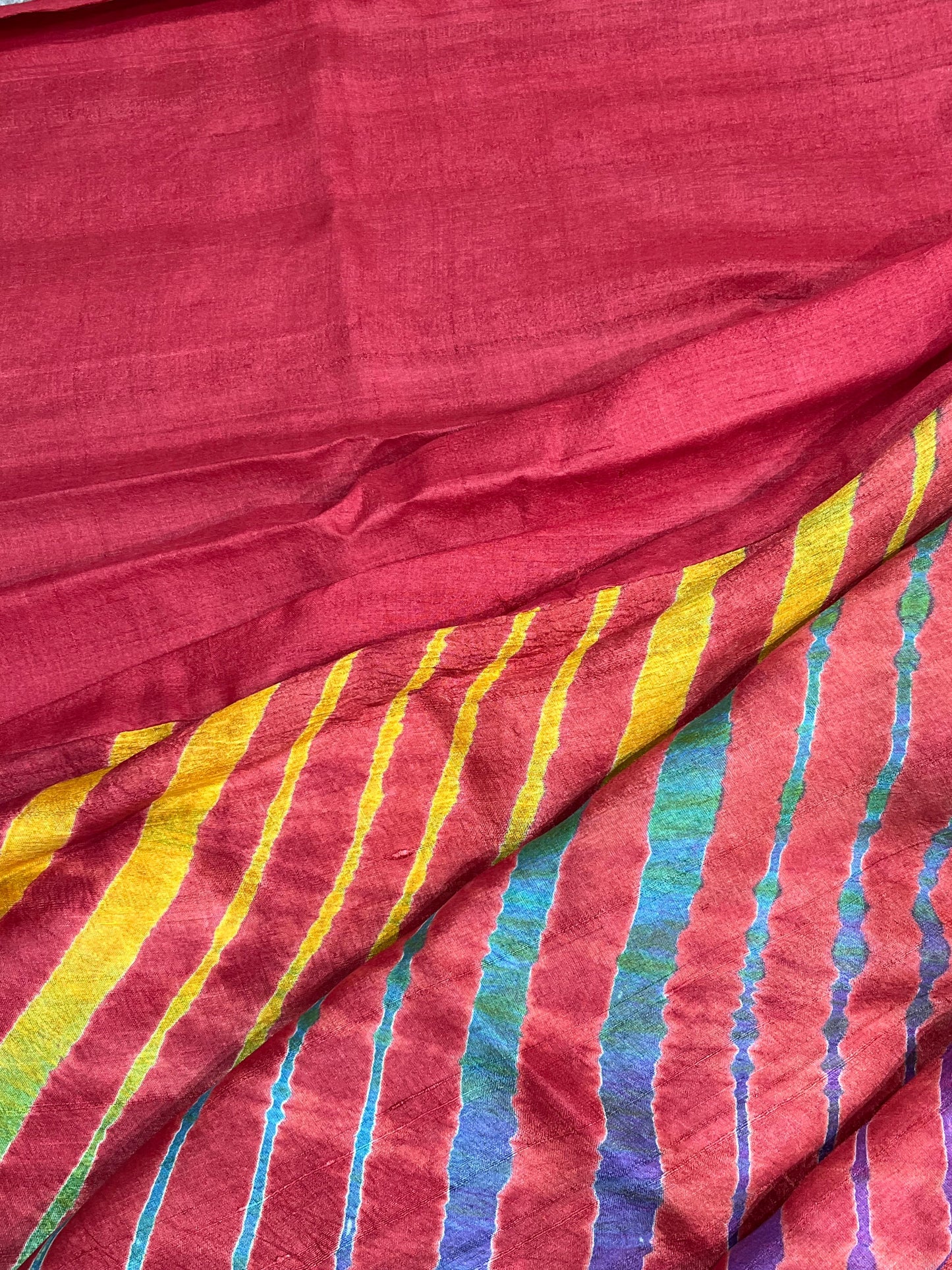 RED TASSAR PURE HANDLOOM LEHERIYA SAREE