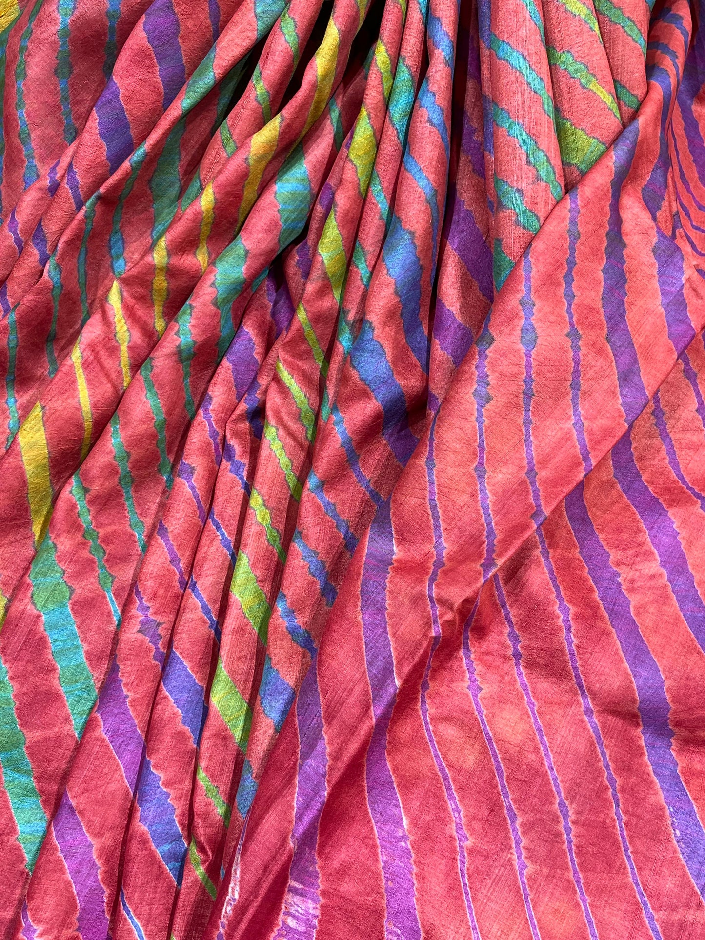 RED TASSAR PURE HANDLOOM LEHERIYA SAREE