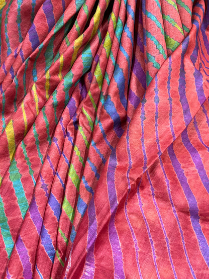 RED TASSAR PURE HANDLOOM LEHERIYA SAREE