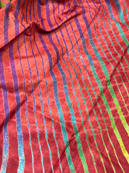 RED TASSAR PURE HANDLOOM LEHERIYA SAREE