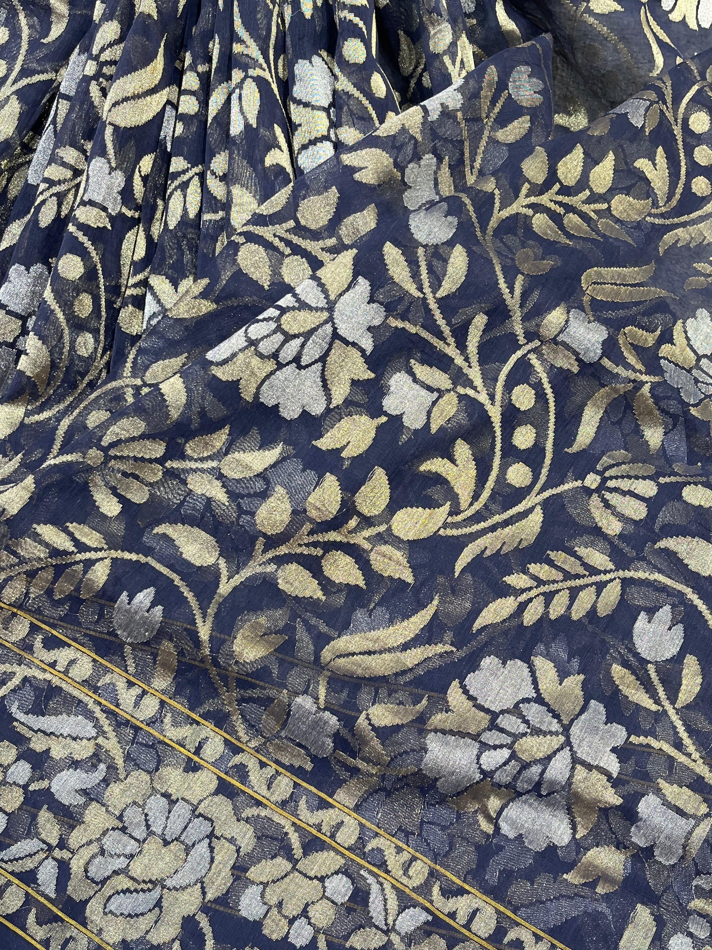 BLUE COTTON NILAMBARI PURE HANDLOOM BANARASI SAREE
