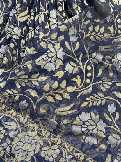 BLUE COTTON NILAMBARI PURE HANDLOOM BANARASI SAREE