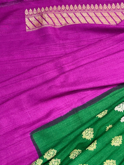 GREEN TASSAR GEORGETTE PURE HANDLOOM BANARASI SAREE