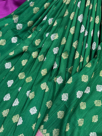 GREEN TASSAR GEORGETTE PURE HANDLOOM BANARASI SAREE