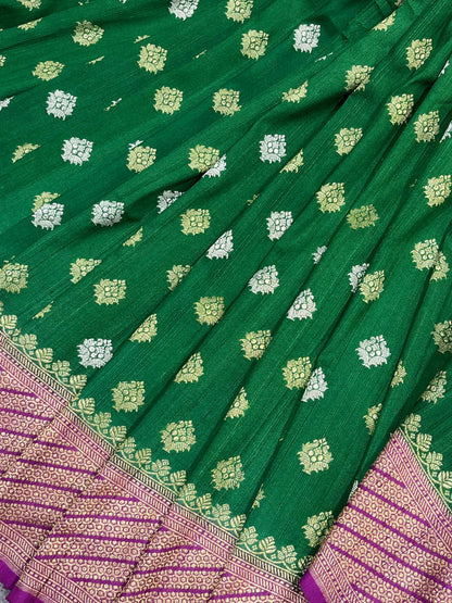 GREEN TASSAR GEORGETTE PURE HANDLOOM BANARASI SAREE