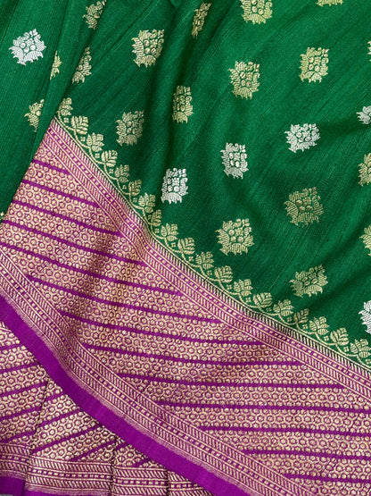 GREEN TASSAR GEORGETTE PURE HANDLOOM BANARASI SAREE