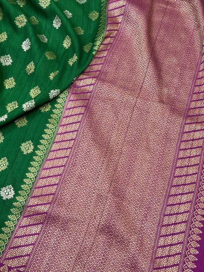 GREEN TASSAR GEORGETTE PURE HANDLOOM BANARASI SAREE