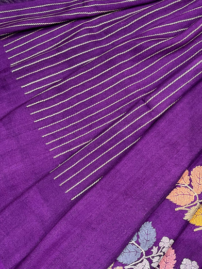 PURPLE TASSAR GEORGETTE PURE HANDLOOM BANARASI SAREE
