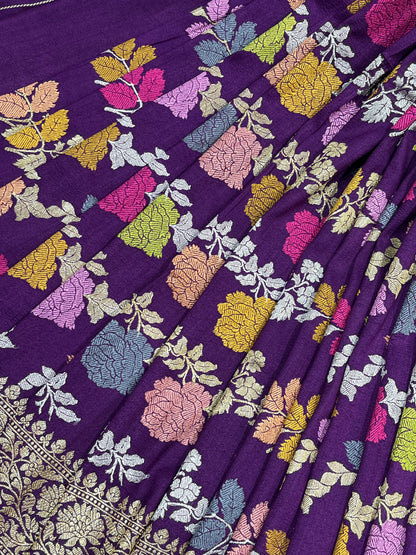 PURPLE TASSAR GEORGETTE PURE HANDLOOM BANARASI SAREE