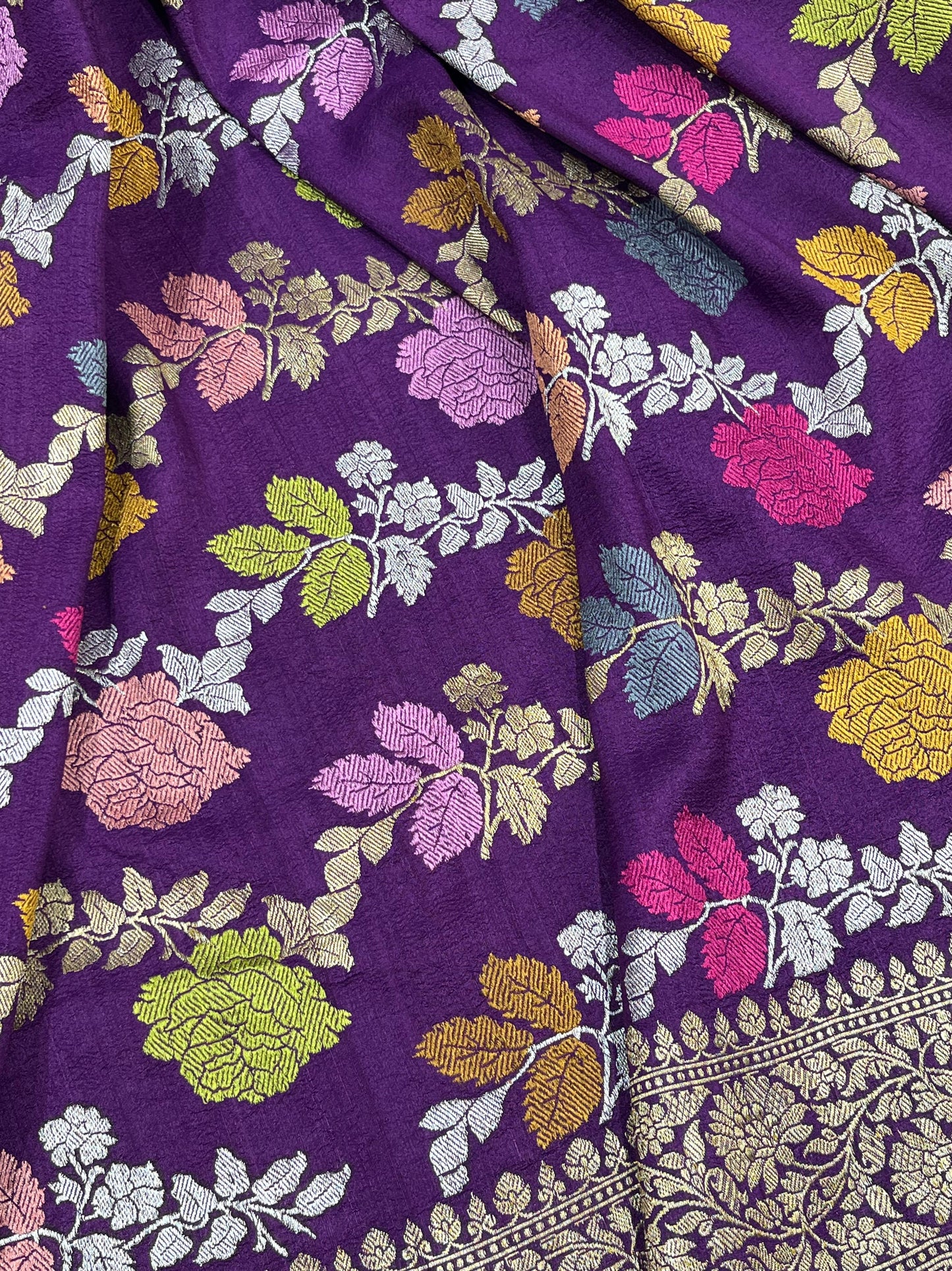 PURPLE TASSAR GEORGETTE PURE HANDLOOM BANARASI SAREE