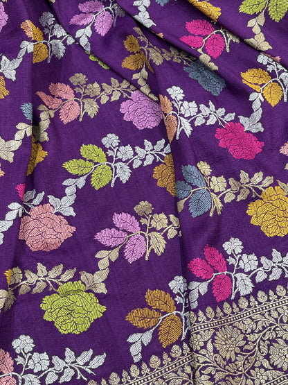 PURPLE TASSAR GEORGETTE PURE HANDLOOM BANARASI SAREE