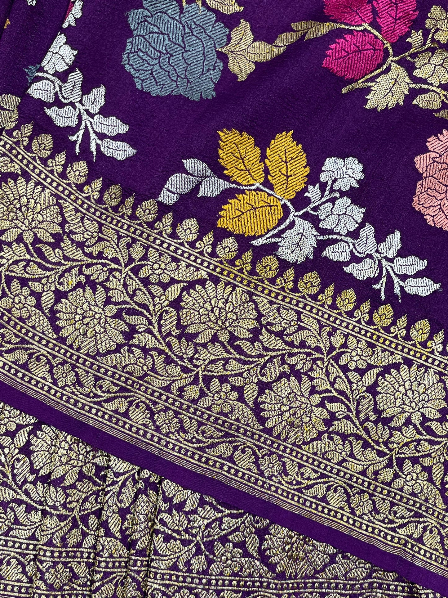 PURPLE TASSAR GEORGETTE PURE HANDLOOM BANARASI SAREE