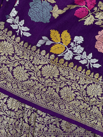 PURPLE TASSAR GEORGETTE PURE HANDLOOM BANARASI SAREE