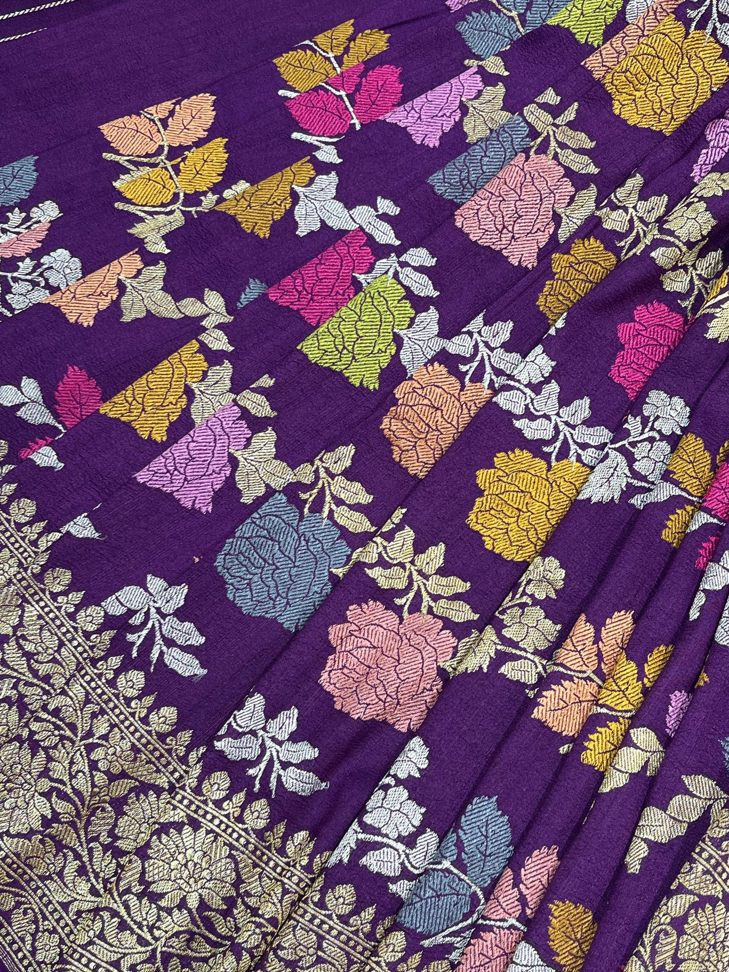 PURPLE TASSAR GEORGETTE PURE HANDLOOM BANARASI SAREE