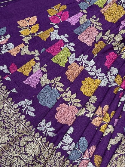 PURPLE TASSAR GEORGETTE PURE HANDLOOM BANARASI SAREE