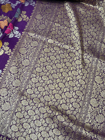 PURPLE TASSAR GEORGETTE PURE HANDLOOM BANARASI SAREE