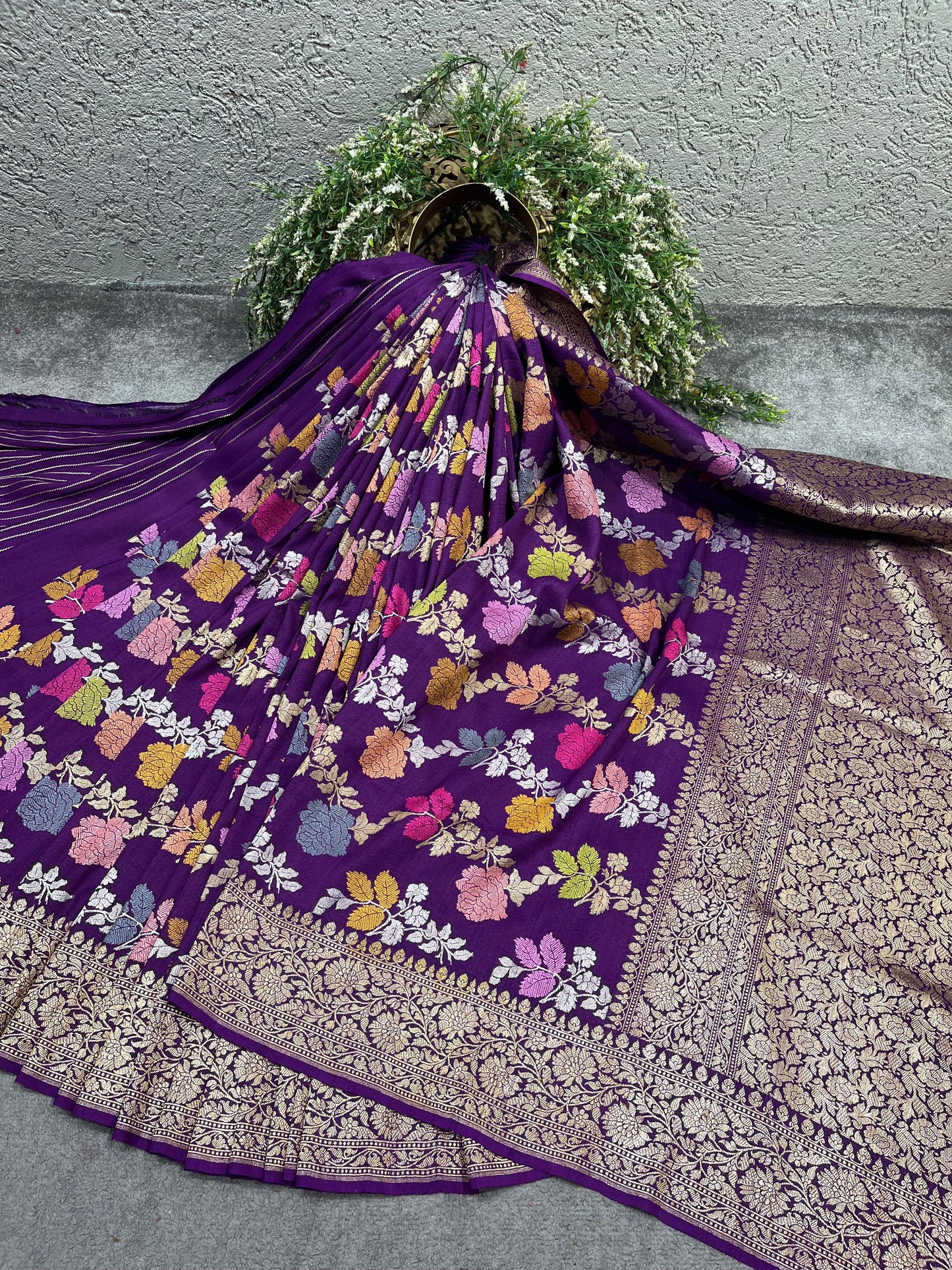 PURPLE TASSAR GEORGETTE PURE HANDLOOM BANARASI SAREE