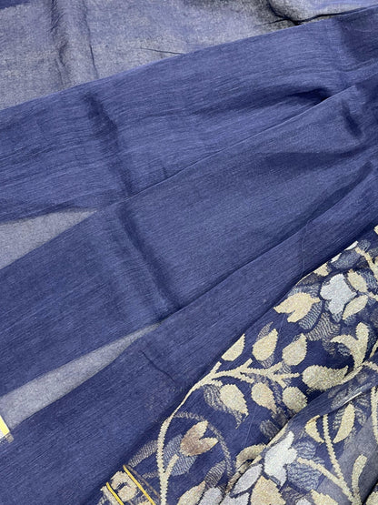 BLUE COTTON NILAMBARI PURE HANDLOOM BANARASI SAREE