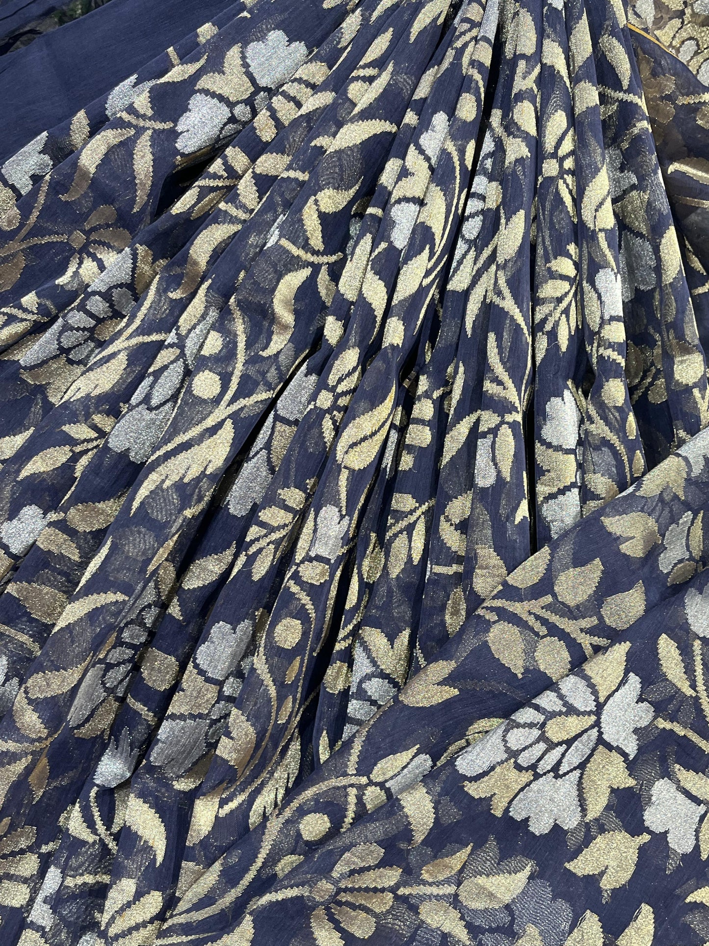 BLUE COTTON NILAMBARI PURE HANDLOOM BANARASI SAREE