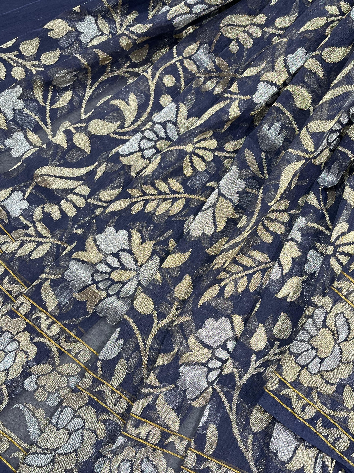 BLUE COTTON NILAMBARI PURE HANDLOOM BANARASI SAREE
